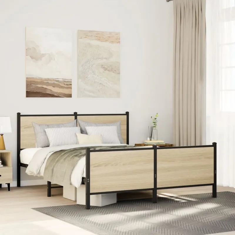 letto in metalloo senza materasso rovere Sonoma 140x190 cm