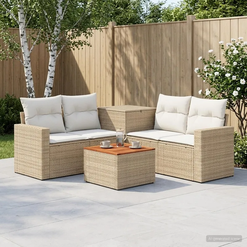 Sofa Set 6 stk. Beige und Cremeweiß Polyrattan und Stahl