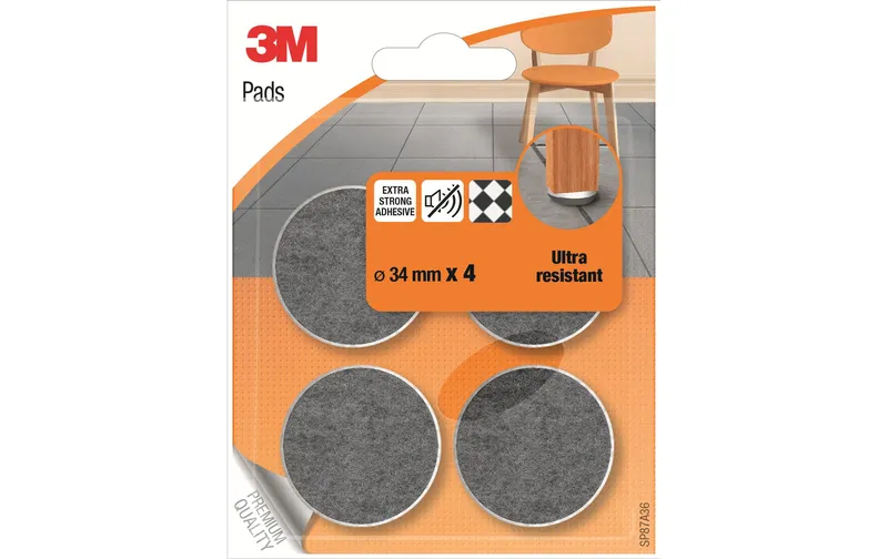 3M Stuhlbeingleiter Pads Ultra Resistant Ø 34 mm Grau