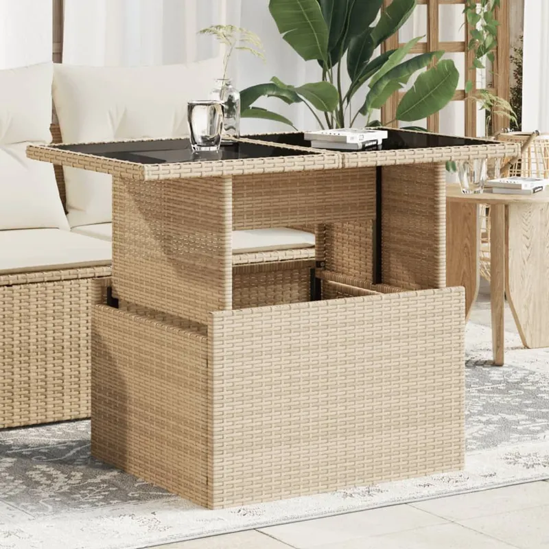 Gartentisch con vetroplatte beige 100x55x73 cm Poly Rattan