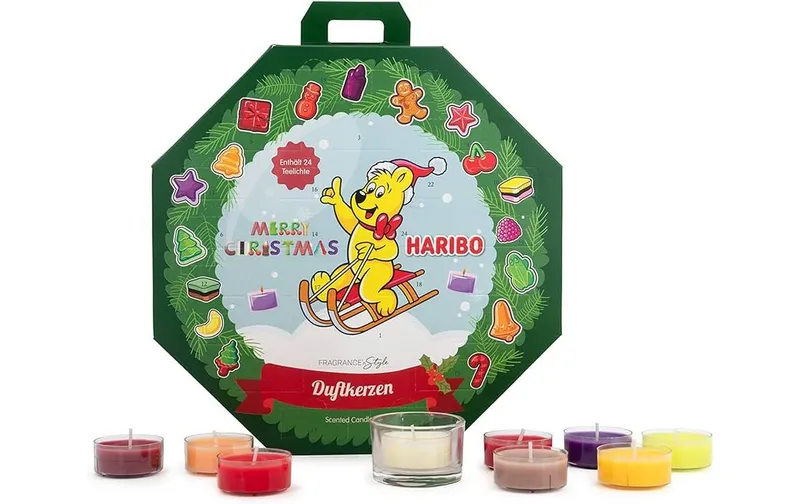 balthasar Adventskalender Haribo Teelichthalter Glas 24 Teelichter