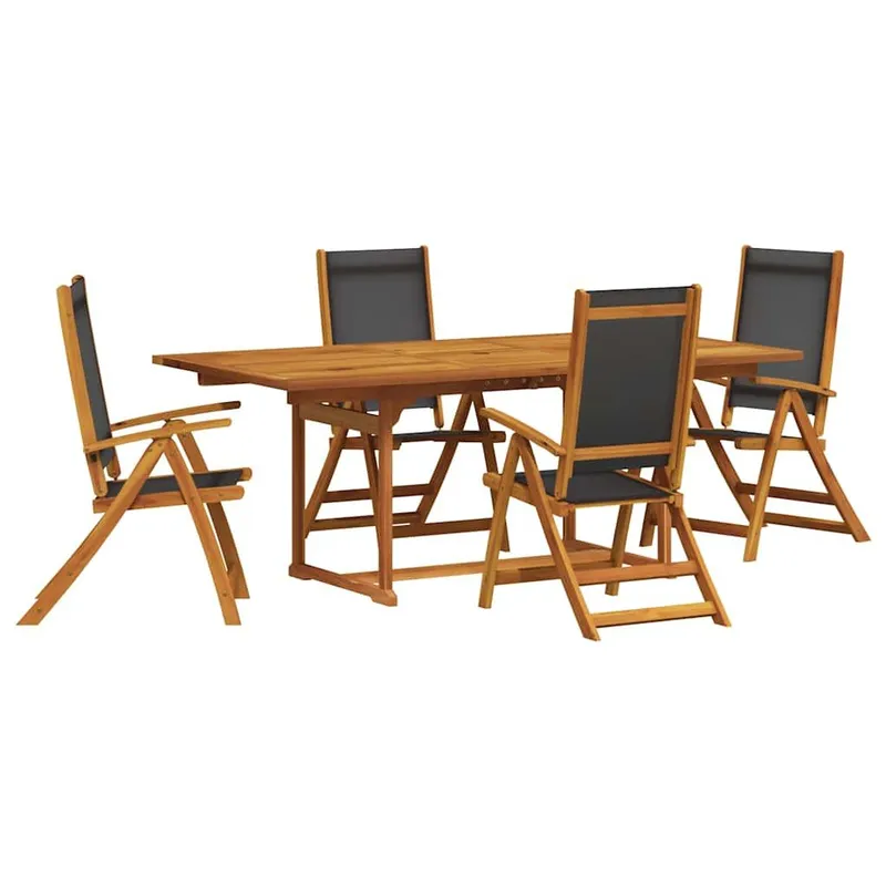 5 pz. set pranzo da giardino legno massiccio acacia e Textilene