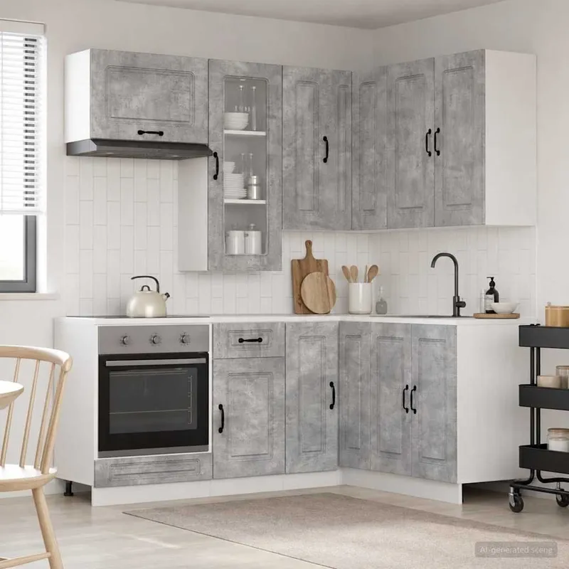 Kücheneinheit KALMAR 8 stk. Betongrau derivato del legno