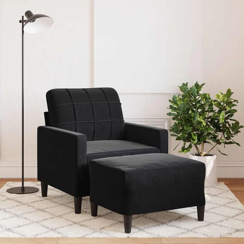 Sessel mit Hocker nero 60 cm Samt