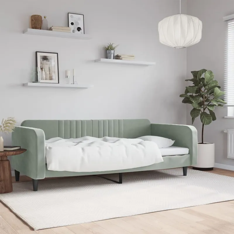 Tagesbett Hellgrau 100x190 cm Samt