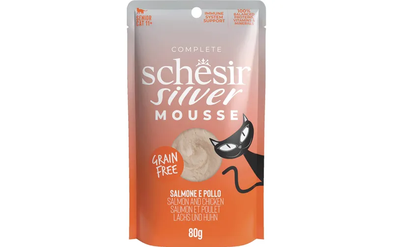 Schesir Nassfutter Silver Senior Mousse Lachs and Huhn, 80 g