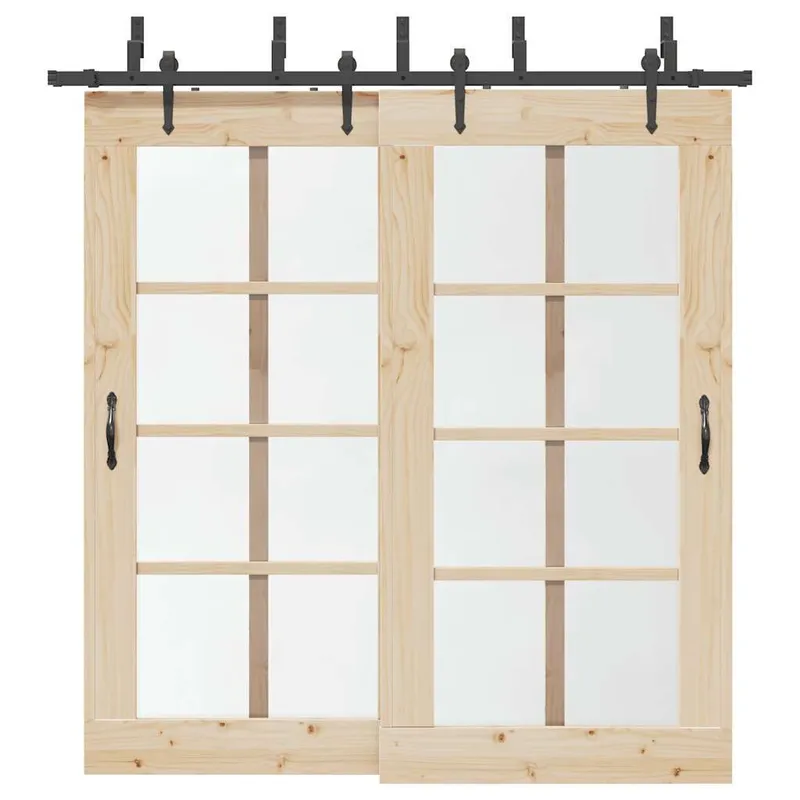 Kit de quincaillerie de porte coulissante 213,5 cm acier noir
