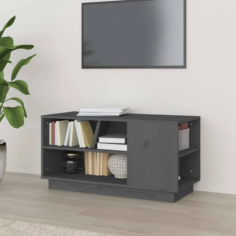 Mobile TV Grigio 80x35x40,5 cm Legno Massello di Pino