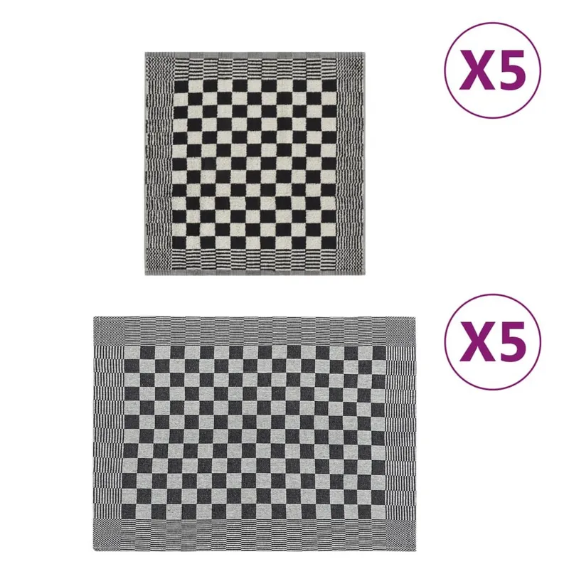 10 pz. Handtuch-Set nero e bianco Baumwolle