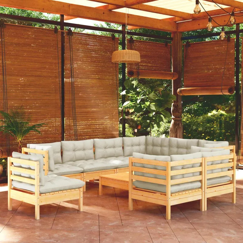 10-tlg. Garten-Lounge-Set mit Creme Kissen legno massiccio pino