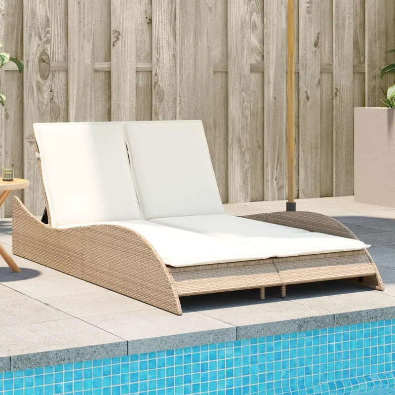 Sonnenliege mit Auflagen Beige 114x205x73 cm Poly Rattan