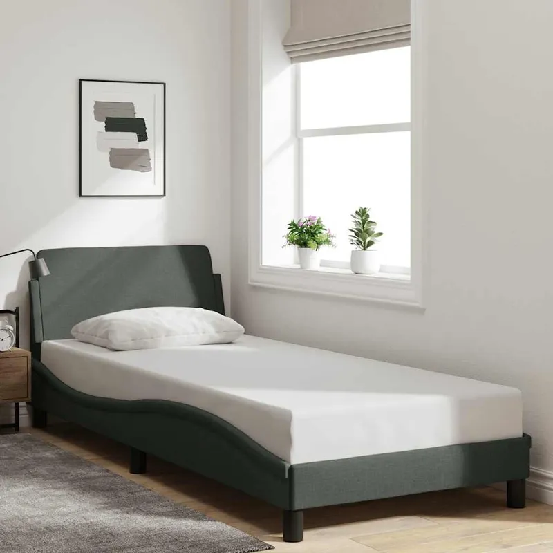 Cadre de lit Dover Gris foncé 90x190 cm tissu