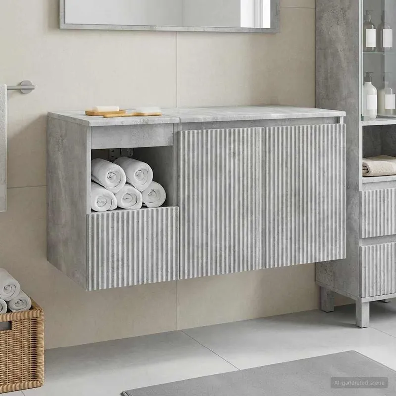 Ensemble de mobilier de salle de bain 2 pc Gris béton