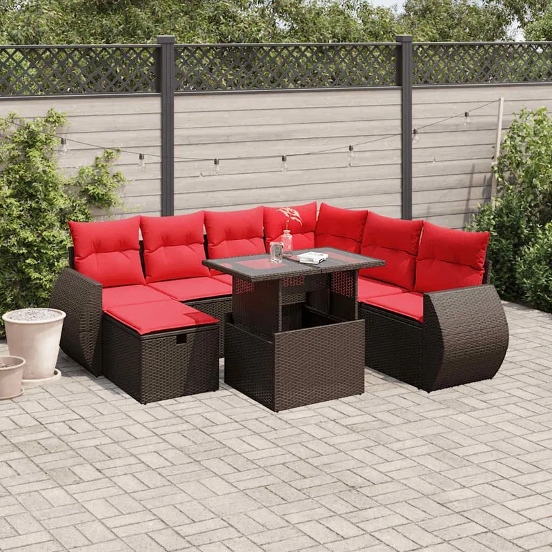 8-teiliges Gartensofa-Set mit Kissen, braun, Polyrattan