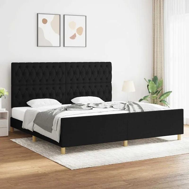 Bettgestell mit Kopfteil nero 200x200 cm tessuto