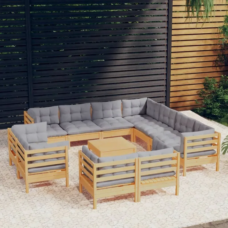 12-tlg. Garten-Lounge-Set mit grigioen Kissen legno massiccio pino