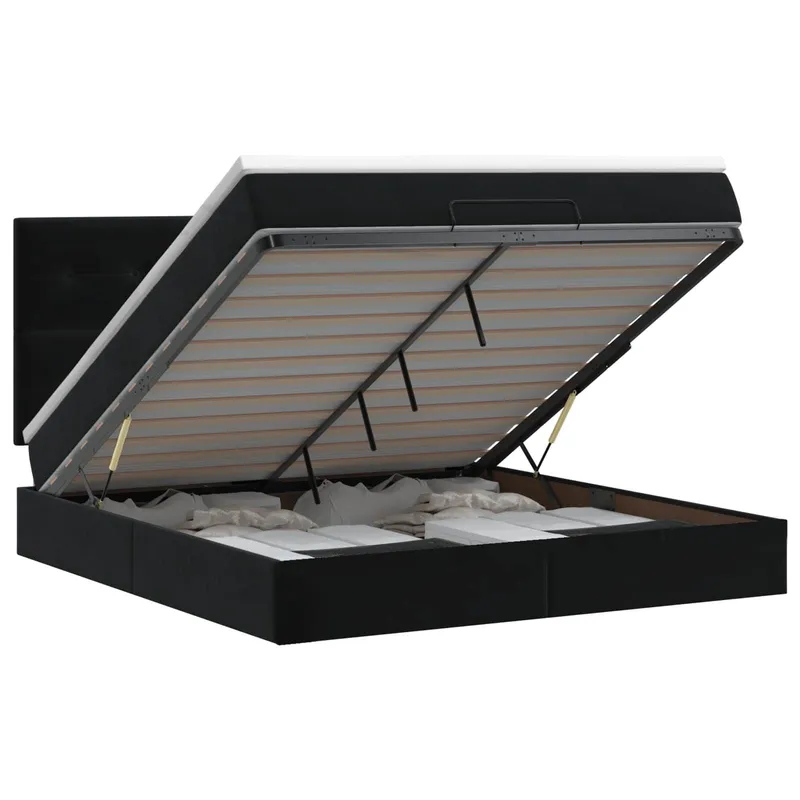 Lit ottoman avec matelas Noir 140 x 190 cm Velours