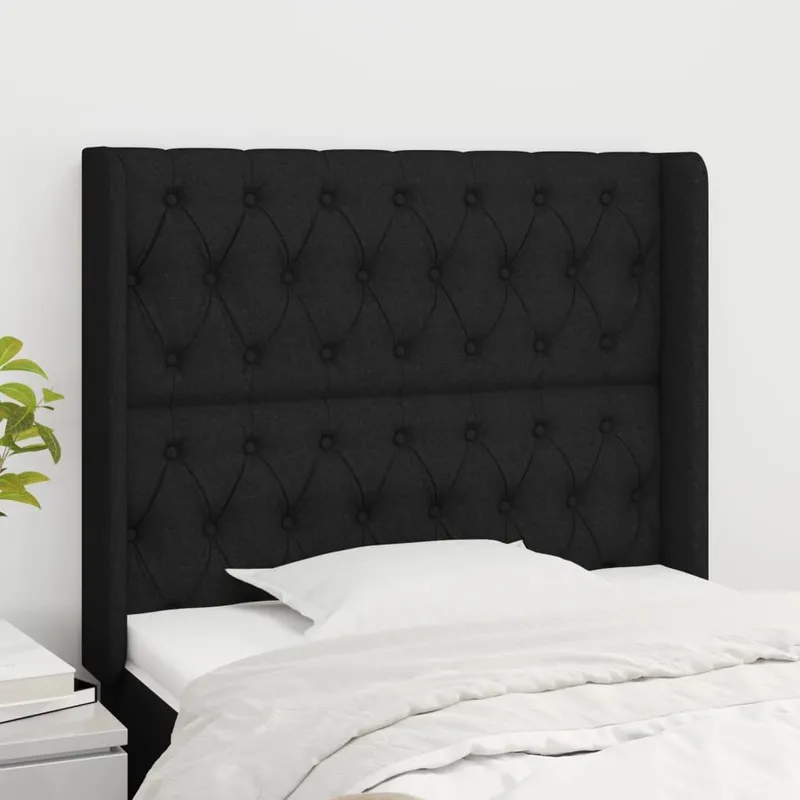 Kopfteil mit Ohren nero 93x16x118/128 cm tessuto