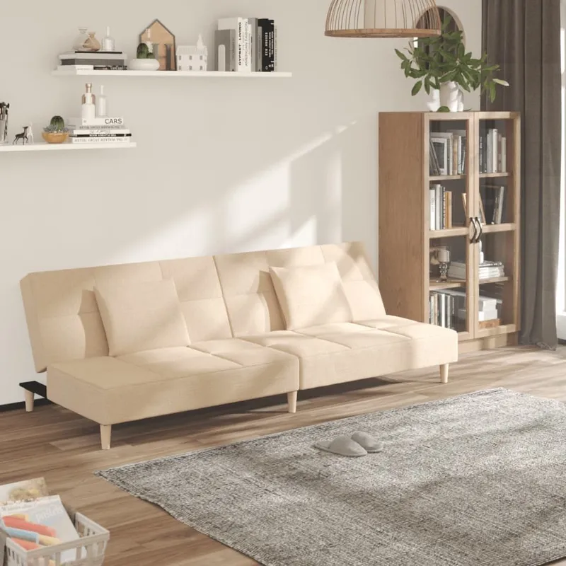 Schlafsofa 2-Sitzer mit 2 Kissen Creme tessuto