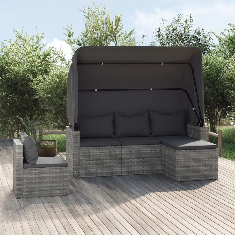 4-tlg. set divano da giardino con cuscini grigio Poly Rattan