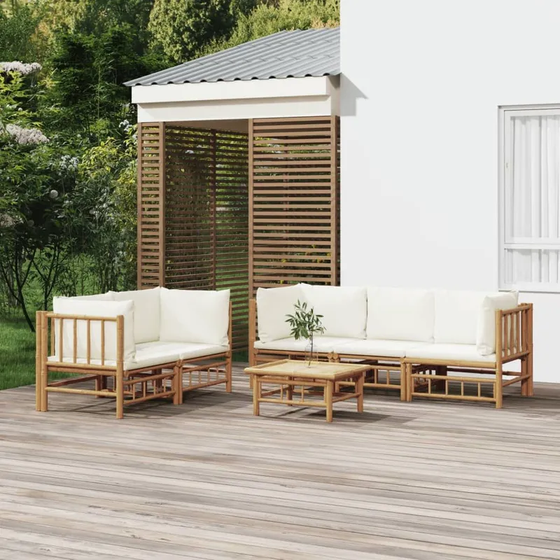 6 pz. Garten-Lounge-Set con Cremeweißen cuscini Bambus