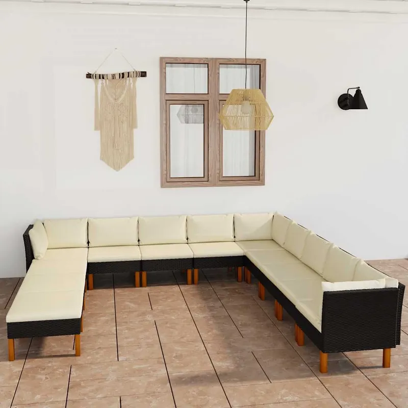 12-tlg. Garten-Lounge-Set mit Kissen Poly Rattan nero