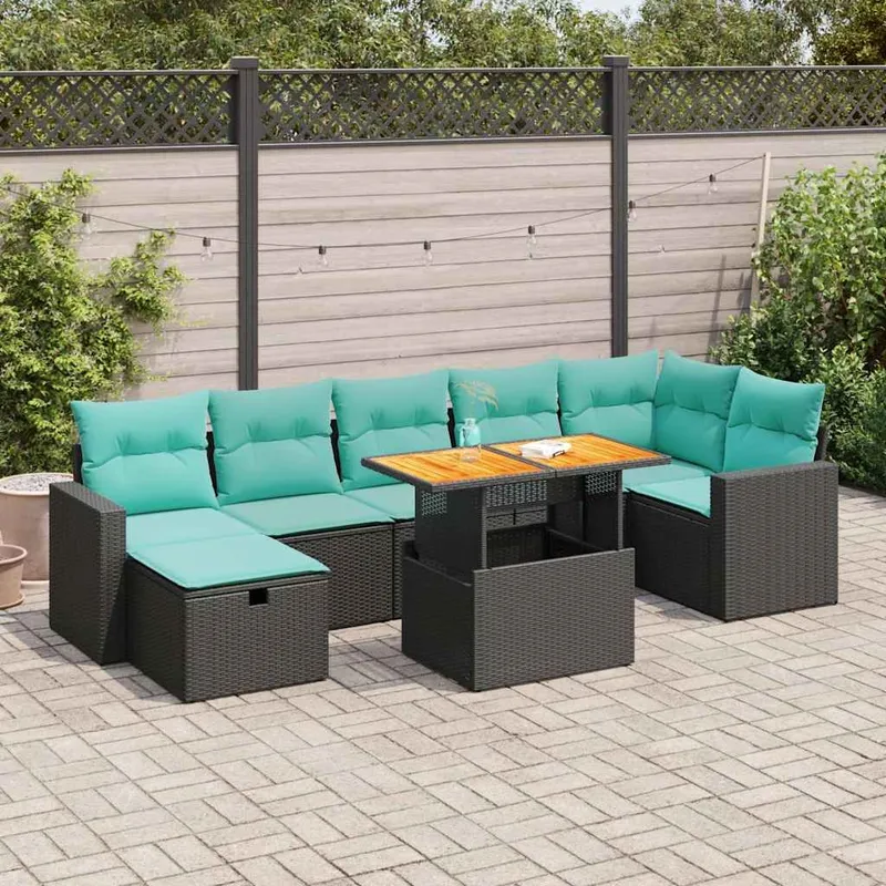 8-tlg. set divano da giardino con cuscini grigio Poly Rattan Akazie