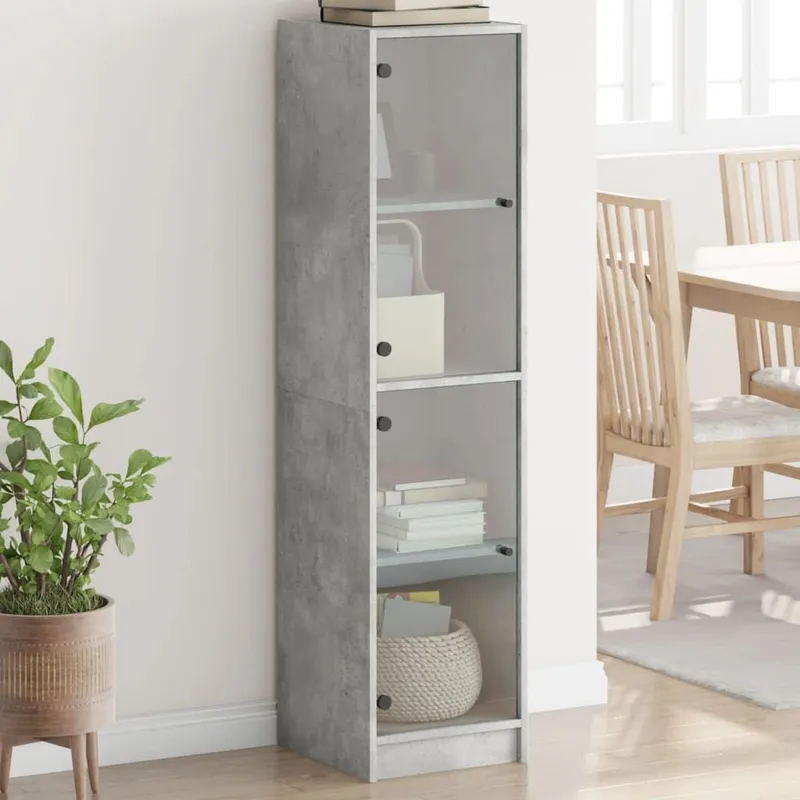 Highboard mit Glastüren Betongrau 35x37x142 cm