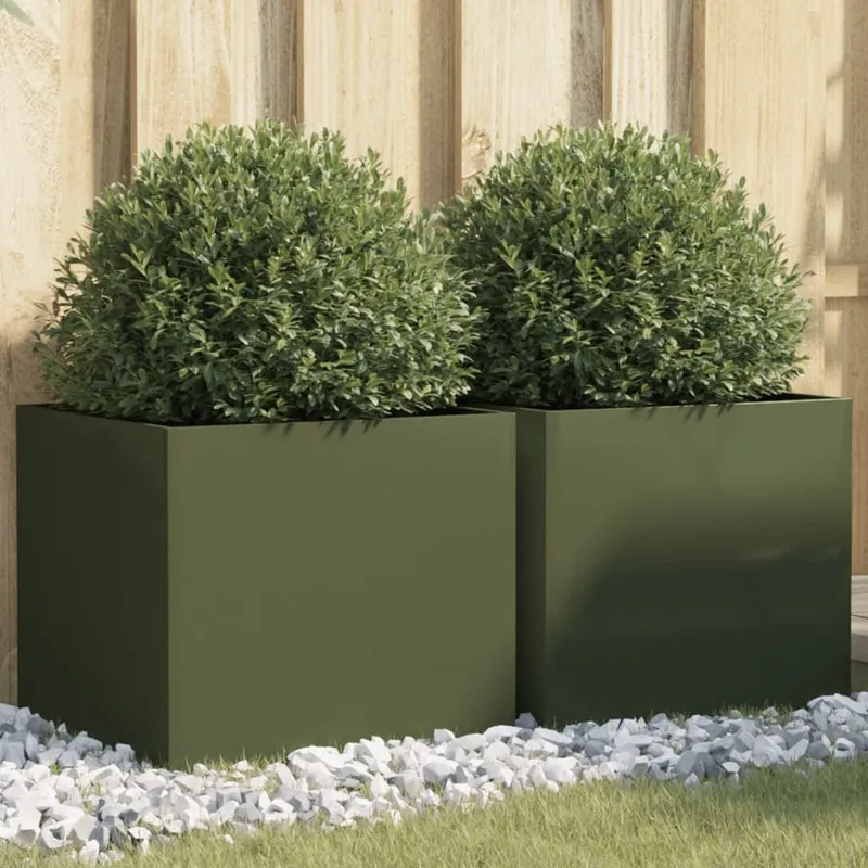 Jardinières 2 pcs vert olive 42x40x39 cm acier