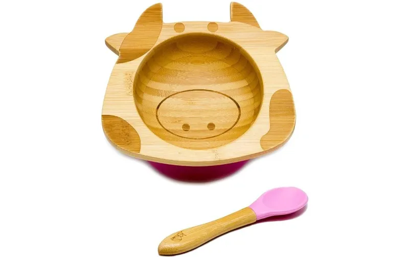 Kleinfuchs Babyteller Bambus Kuh Rosa