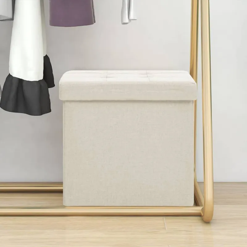 Hocker con spazio di stoccaggio bianco crema Leinenoptik