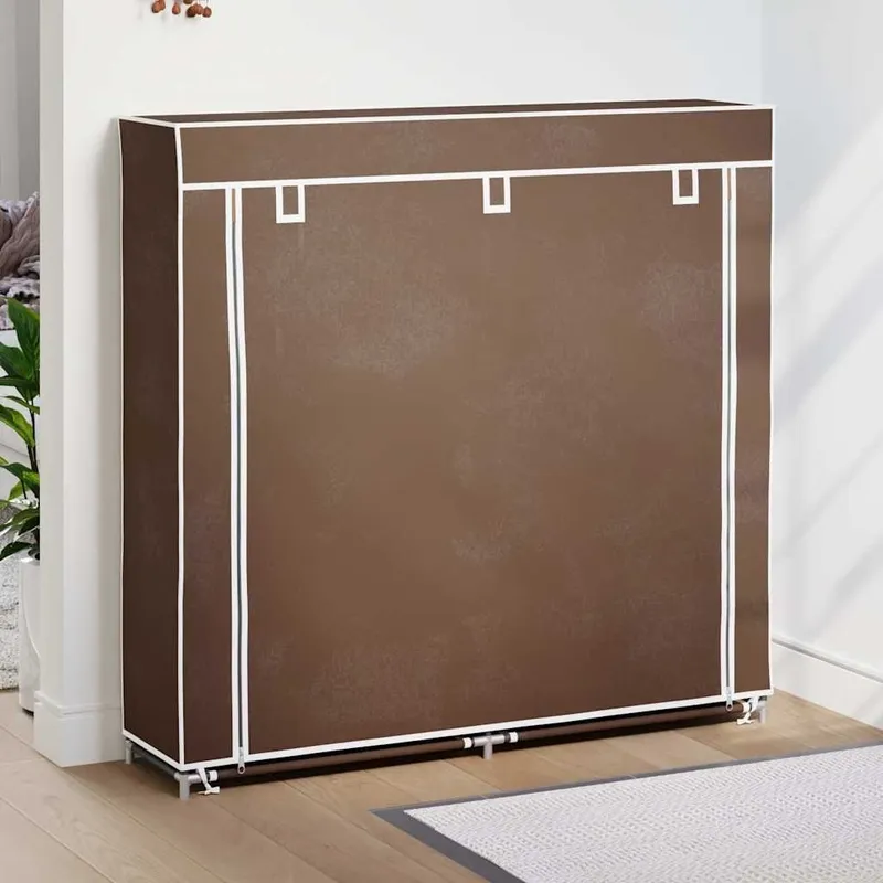 Armoire à chaussures avec housse 115 x 28 x 110 cm Tissu Marron