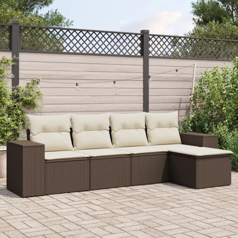 5-tlg. garden sofa set with cushions brown Poly Rattan