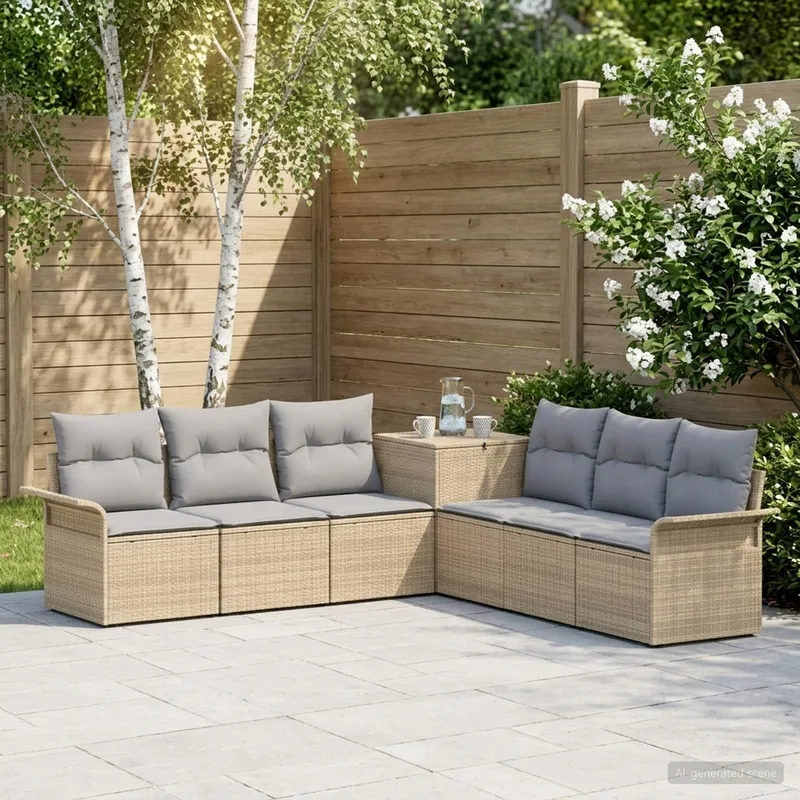 Sofa Set 7 stk. Beige und Hellgrau Polyrattan und Stahl