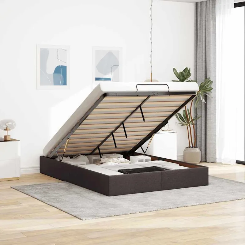 Letto ottomano senza materasso marrone scuro 140x200 cm Stoffa