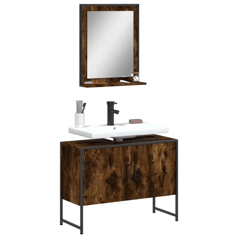 2-tlg. Badmöbel-Set Räuchereiche derivato del legno