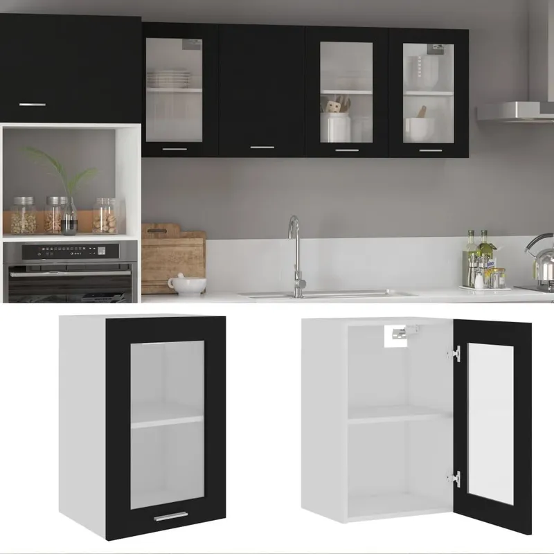 Hängeglasschrank Lyon Schwarz 40x31x60 cm Holzwerkstoff