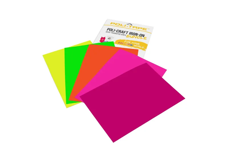Poli-Tape Aufbügelfolie Neon A4, mehrfarbig, 5 pezzi