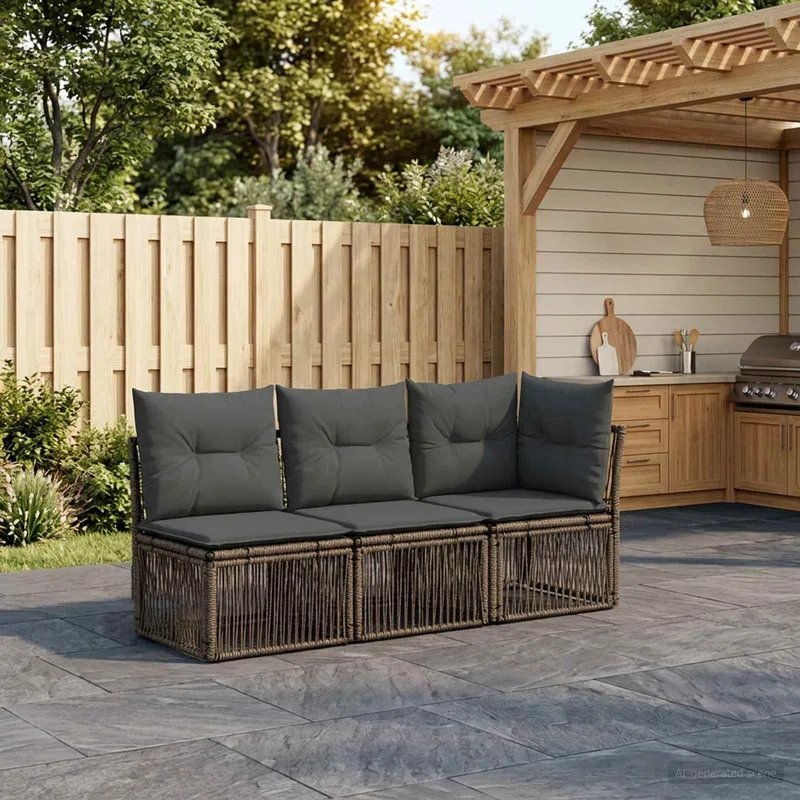 Gartensofa-set 3 stk. 3-Sitzanzahl grey Poly-Rattan