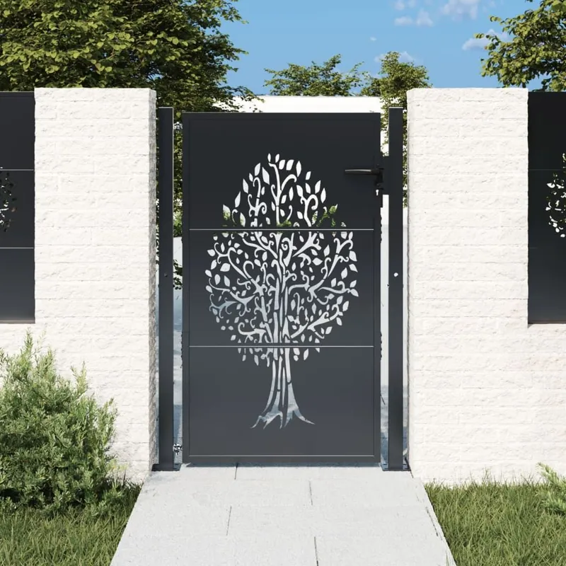 Gartentor antracite 100x150 cm Stahl Baum-Design