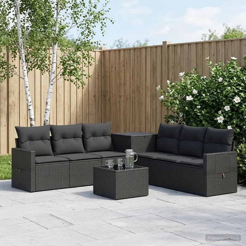 Sofa Set 8 stk. Schwarz Polyrattan und Stahl