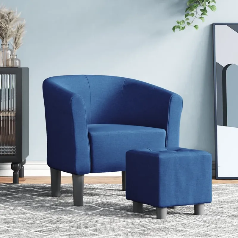 Clubsessel mit Fußhocker blu tessuto
