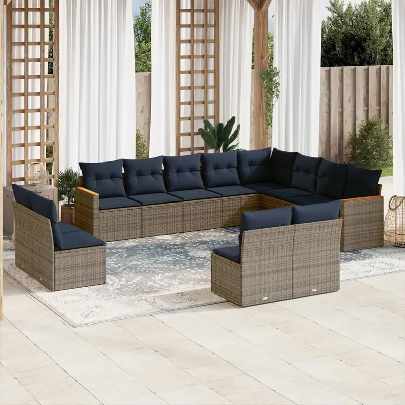 12-teiliges Gartensofa-Set mit Kissen, grau, Polyrattan