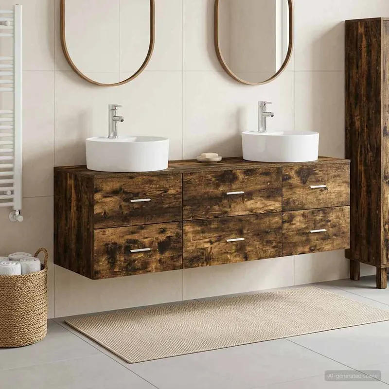 Badezimmerschrank-Set 3 stk. Geräucherte Eiche