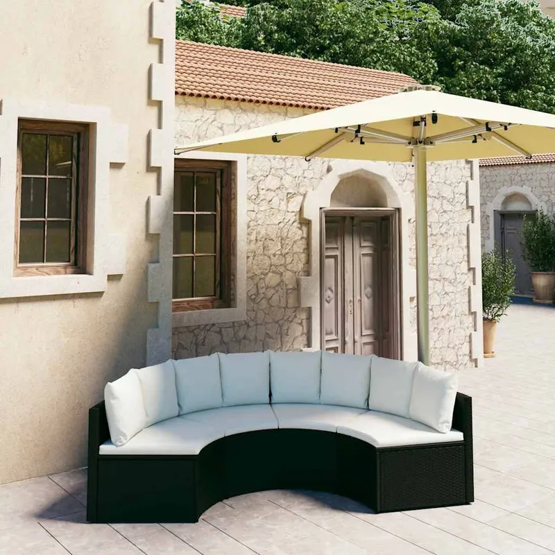 4-tlg. Garten-Sofagarnitur mit Auflagen Poly Rattan nero
