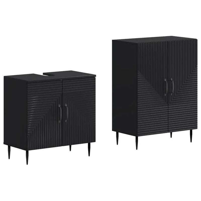 2-teiliges Badezimmer Schrank Set HAARLEM nero derivato del legno