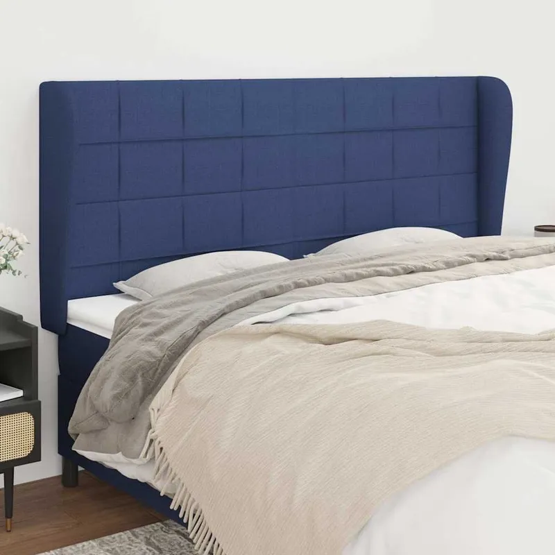 Kopfteil mit Ohren blu 183x23x118/128 cm tessuto