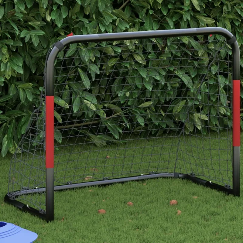 Fußballtor con Netz rosso e nero 90x48x71 cm acciaio