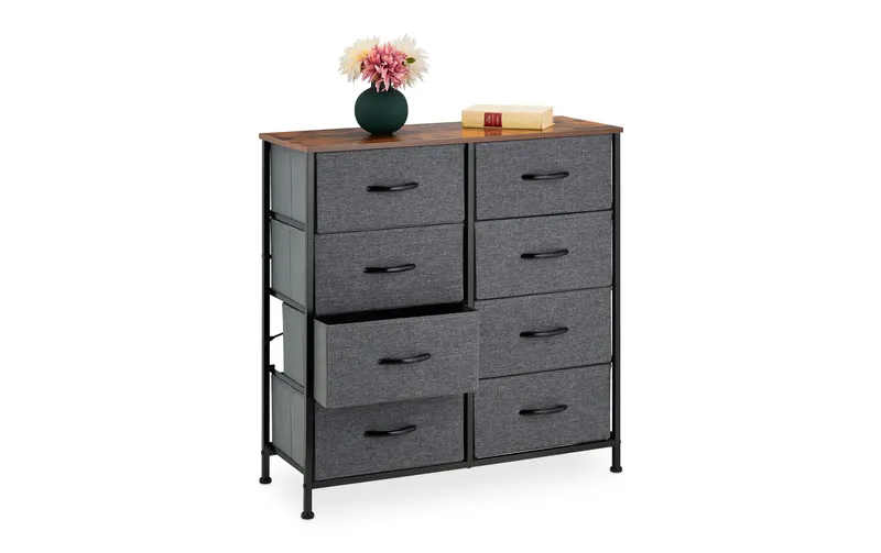 relaxdays chest of drawers mit 8 Schubladen 81,5 x 80 cm, black/Dunkelgrau