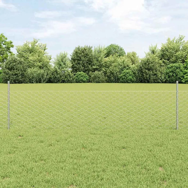 Sechseckzaun mit Pfosten 10 x 0,5 m Verzinkter Stahl Silber